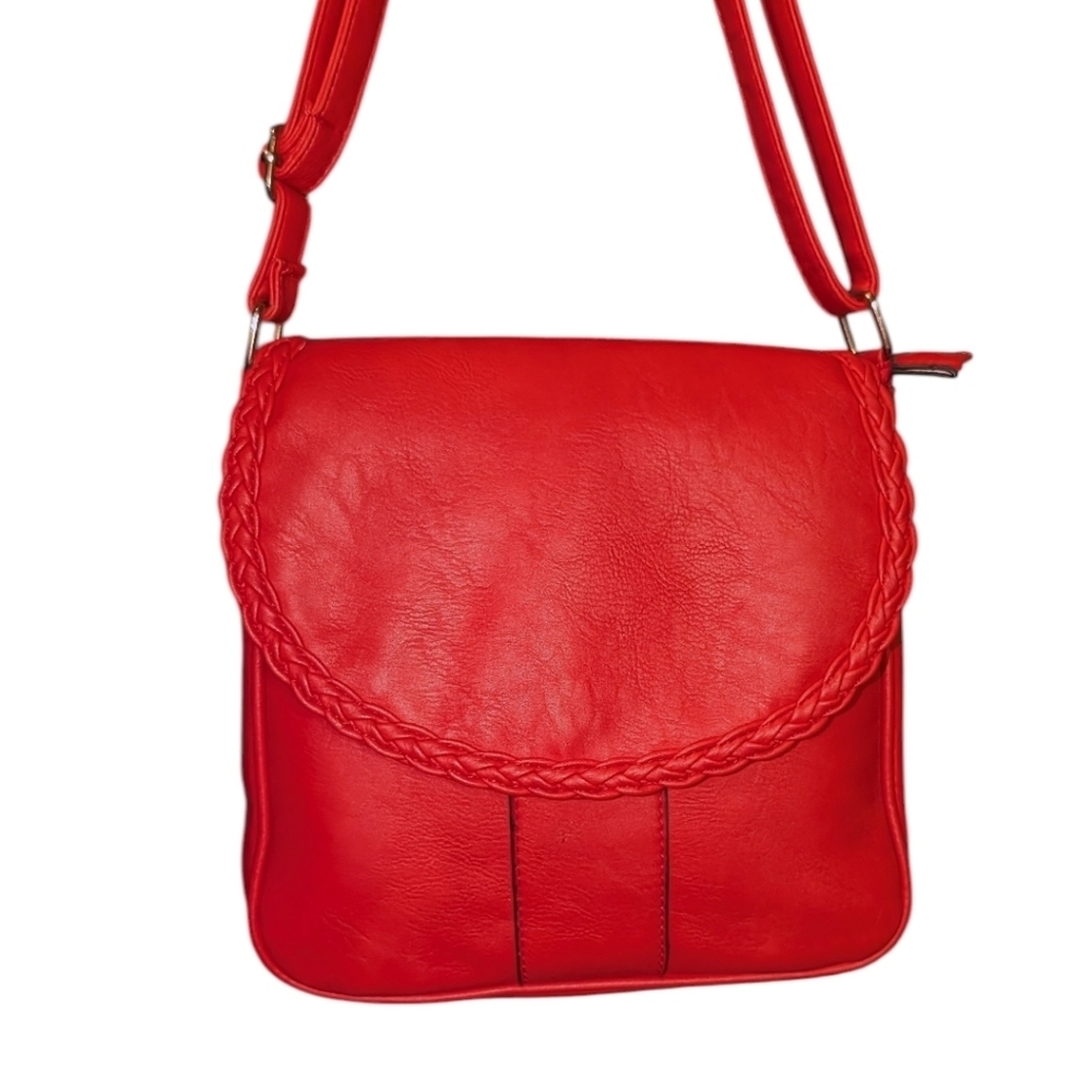 Faux Leather Red Crossbody Shoulder Bag - Picture 1 of 13